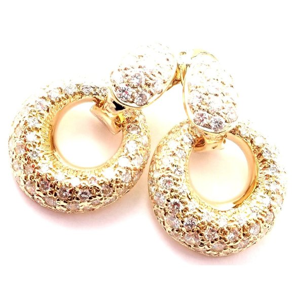 Rare! Van Cleef & Arpels 18k Yellow Gold Diamond MOP Door Knocker Earrings - Picture 2 of 10